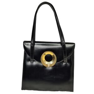 Vintage Black Leather Purse with gold hardwear
